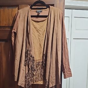 INC International Concepts Tan Fringe Cardigan With Fringe Shirt Size XL